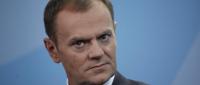 Donald Tusk, premier Polski przemawia podczas konferencji prasowej w German Federal Chancellory, w Berlinie, Niemcy