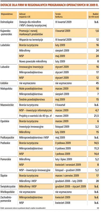 Dotacje dla firm w regionalnych programach operacyjnych w 2009 r.