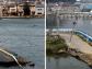 Kombinacja zdjęć. Po lewej stronie, drogi zniszczone w wyniku trzęsienia ziemi i tsunami w mieście Ishinomaki w Japonii. Zdjęcie z 2 kwietnia 2011 roku. Po prawej, to samo miejsce fotografowane 09 września 2011 roku.